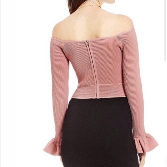 Women’s Gianni Bini Madelyn Off The Shoulders Sweater‎ pink medium ribbed top - Picture 4 of 8